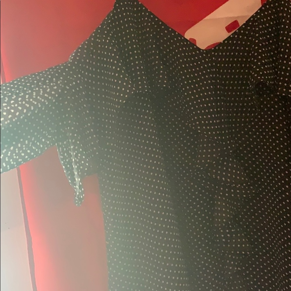 Black polkadot long sleeve silk cut out shirt